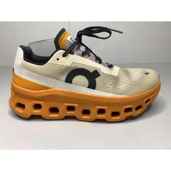 Women's ON CLOUDMONSTER Size 8.5 Fawn Turmeric Orange White Running Shoes P152 - Picture 11 of 14